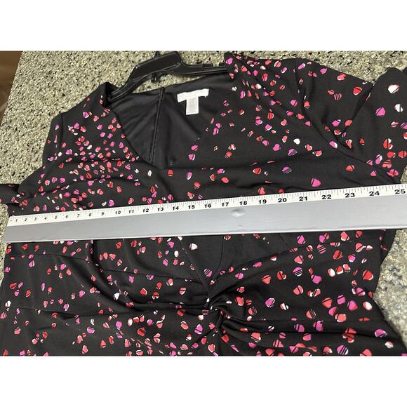 London Times Dress Women 22W Black Pink Knot Front Midi Ruffle Hem Plus Size - Picture 4 of 7